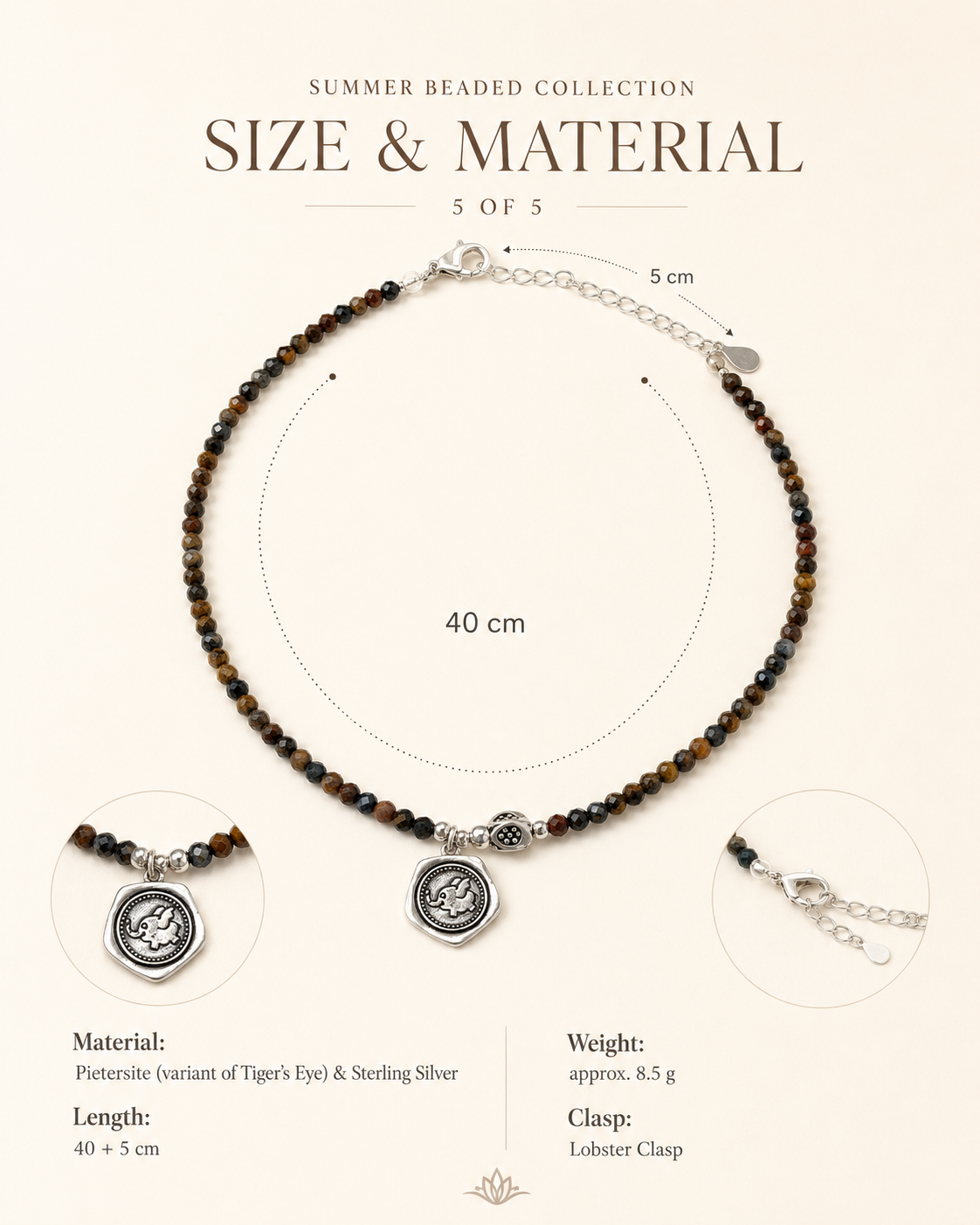 Sahara Pietersite Sterling Silver Pendant Necklace size and material guide