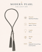 Selene Grey Shell Pearl Tassel Lariat Necklace size and material guide