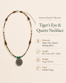 Solstice Tiger’s Eye Quartz Pendant Necklace size and material guide