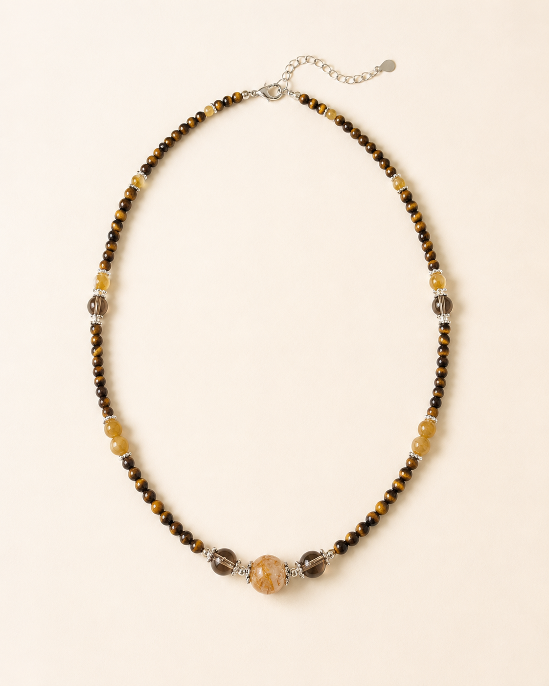 Tiger’s Eye & Amber Beaded Layering Necklace full product view by La Tiera