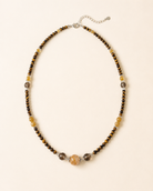 Tiger’s Eye & Amber Beaded Layering Necklace full product view by La Tiera