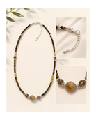 Tiger’s Eye & Amber Beaded Layering Necklace lobster clasp and adjustable extension chain detail